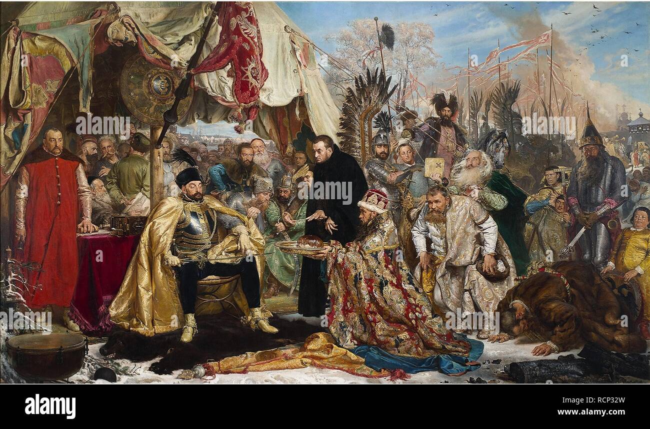 Stephen Báthory à Pskov. Musée : le Château Royal, Varsovie. Auteur : Jan Matejko, Alojzy. Banque D'Images
