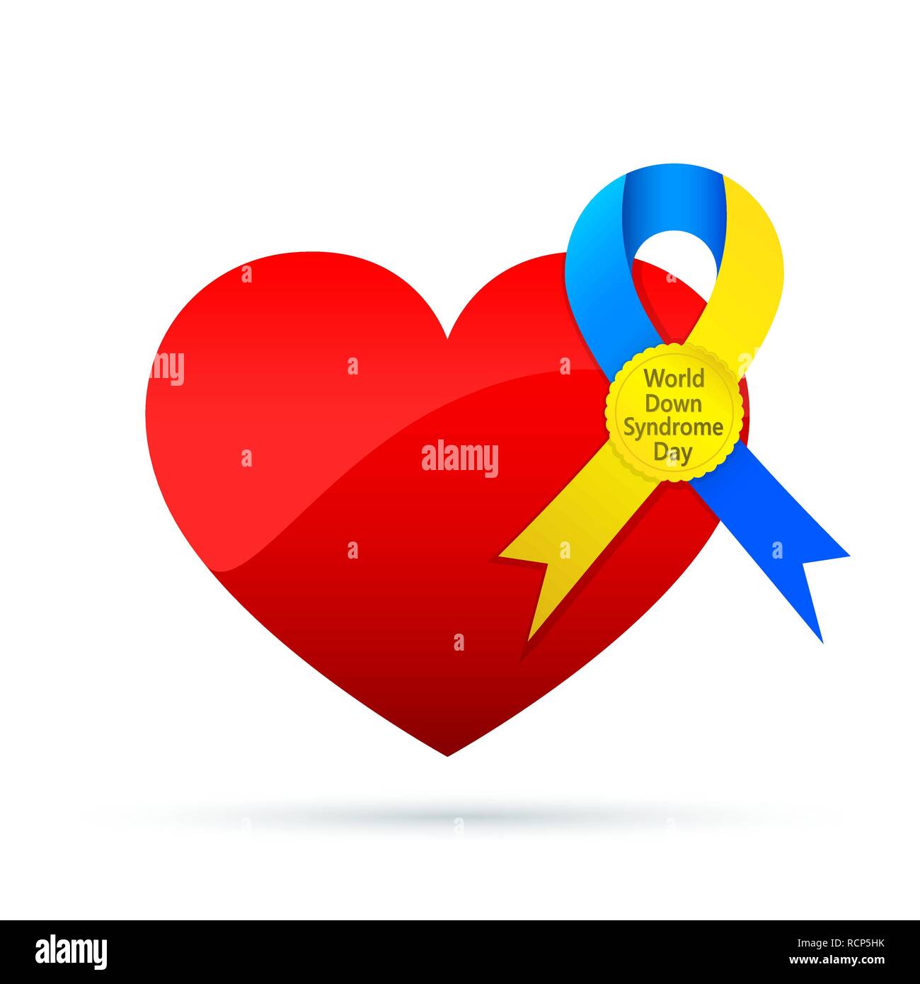 Symbole de la journée mondiale de la trisomie 21 avec un cœur rouge. Vector illustration. 21 mars. Coeur et ruban isolé. Illustration de Vecteur
