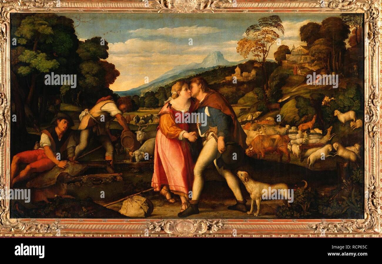 Rachel et Jacob. Musée : état des collections d'Art de Dresde. Auteur : Palma il Vecchio, Jacopo, l'Aîné. Banque D'Images