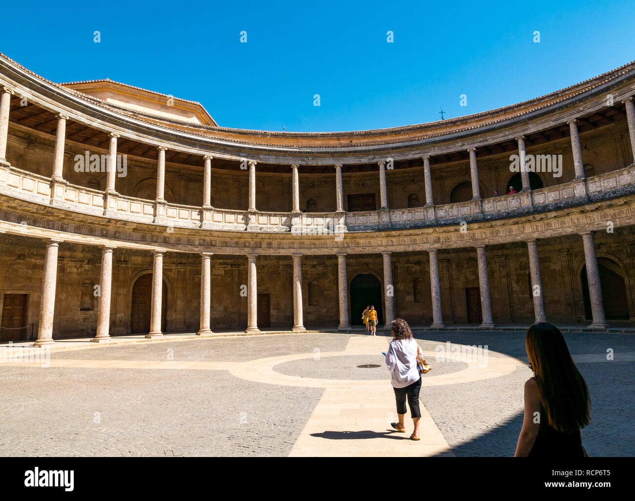 Carlos V, Cour du Palais, l'Alhambra de Grenade, Andalousie, Espagne Banque D'Images