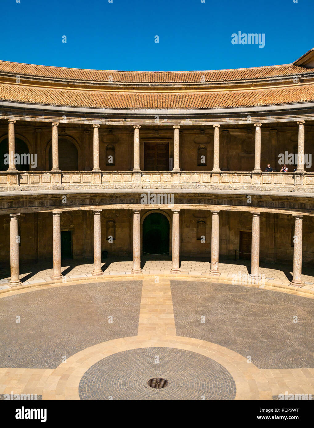 Carlos V, Cour du Palais, l'Alhambra de Grenade, Andalousie, Espagne Banque D'Images