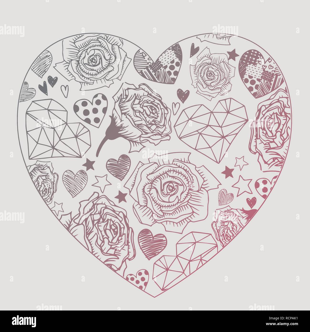 Valentines Day doodles vector background complet illustrations Illustration de Vecteur