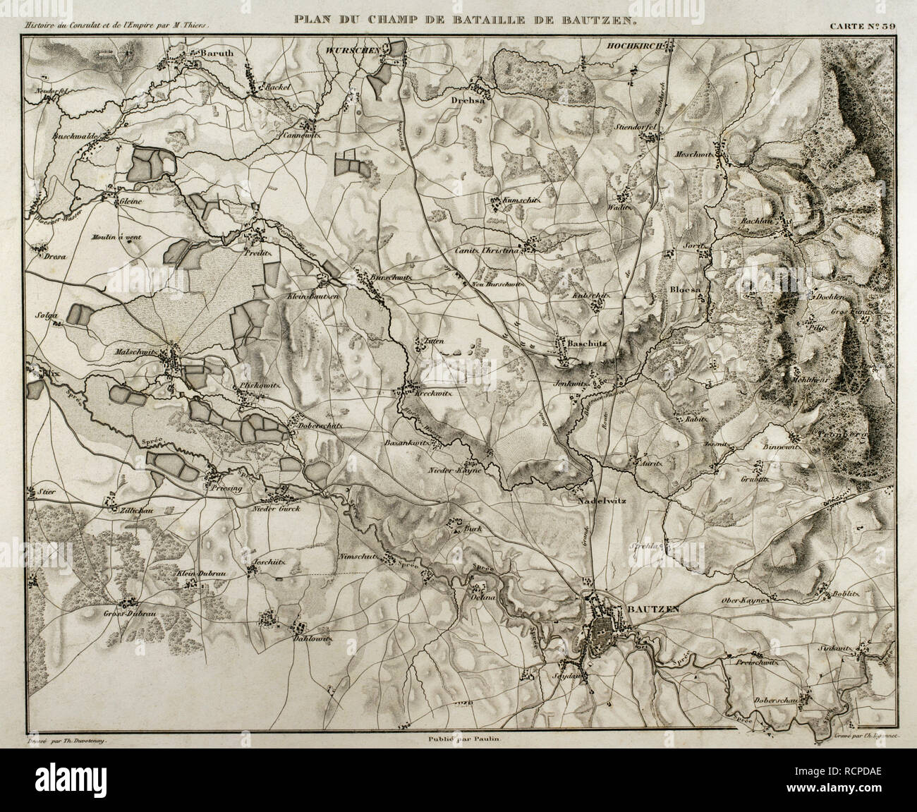 Carte de Napoléon. Bataille de Bautzen (20-21 mai 1813). Un Russian-Prussian a été repoussé par l'armée de Napoléon I. victoire française. Atlas de l'Histoire du Consulat et de l'Empire. Histoire du Consulat et l'Empire de la France sous Napoléon par Marie Joseph Louis Adolphe Thiers (1797-1877). Dessins par Dufour, gravures par Dyonnet. Édité à Paris, 1864. Banque D'Images