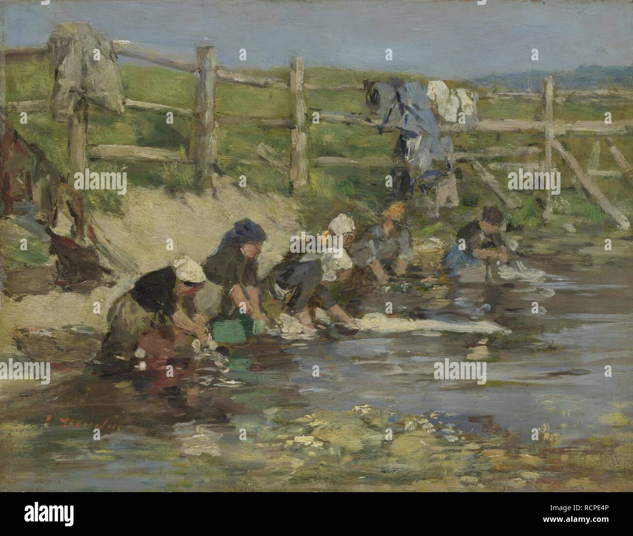 Paysage par un ruisseau. Musée : National Gallery, Londres. Auteur : Boudin, Eugène-Louis. Banque D'Images