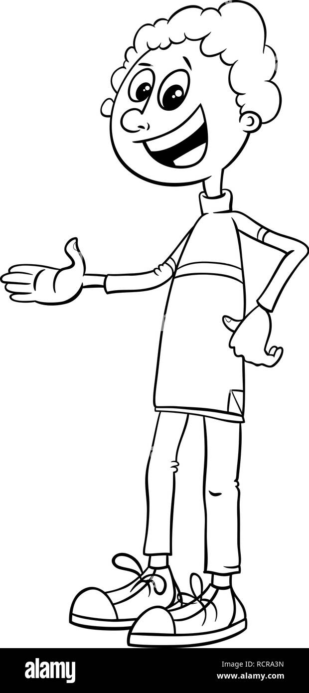 Cartoon noir et blanc Illustration d'âge primaire ou adolescents Livre à colorier de caractères Illustration de Vecteur