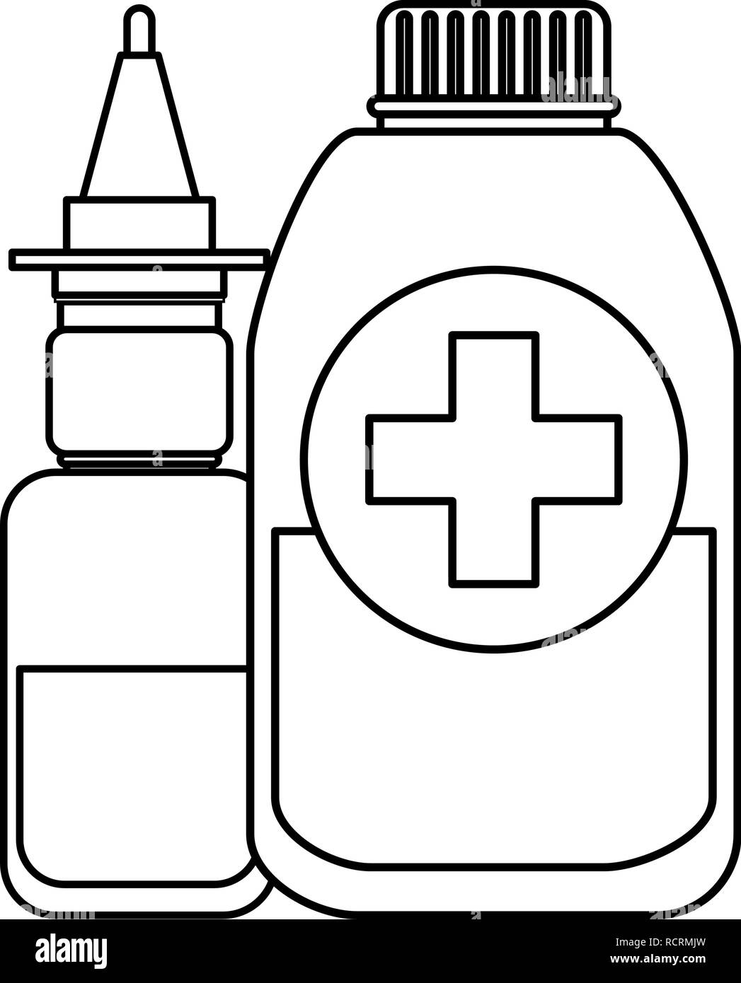 Flacon compte-gouttes et médicaux vaccination contour vector illustration Illustration de Vecteur