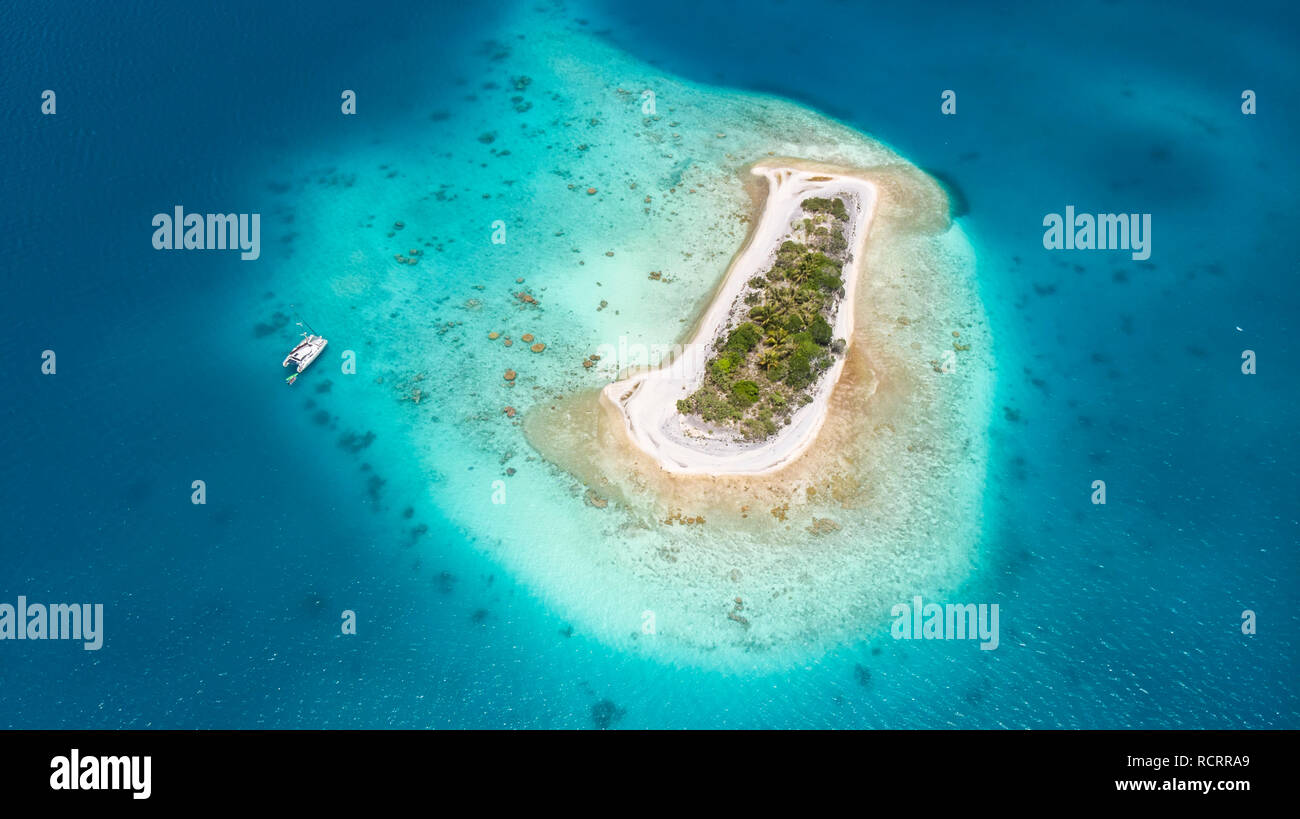 Petite île dans l'atoll de Rangiroa, Tuamotu, Polynésie Française Banque D'Images