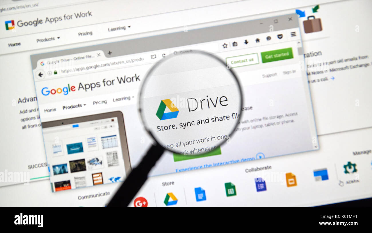 Montréal, Canada - le 23 mai 2016 : page web Google Drive. Google Drive est un service de synchronisation et de stockage de fichiers créé par Google. Banque D'Images