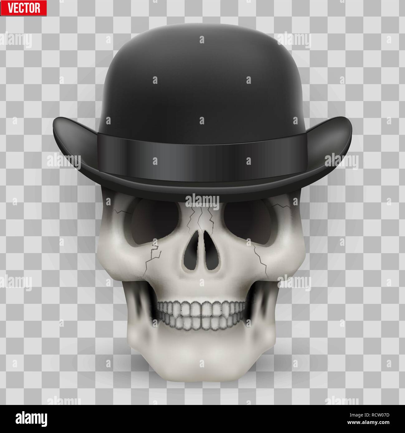Crâne humain avec bowler hat Illustration de Vecteur