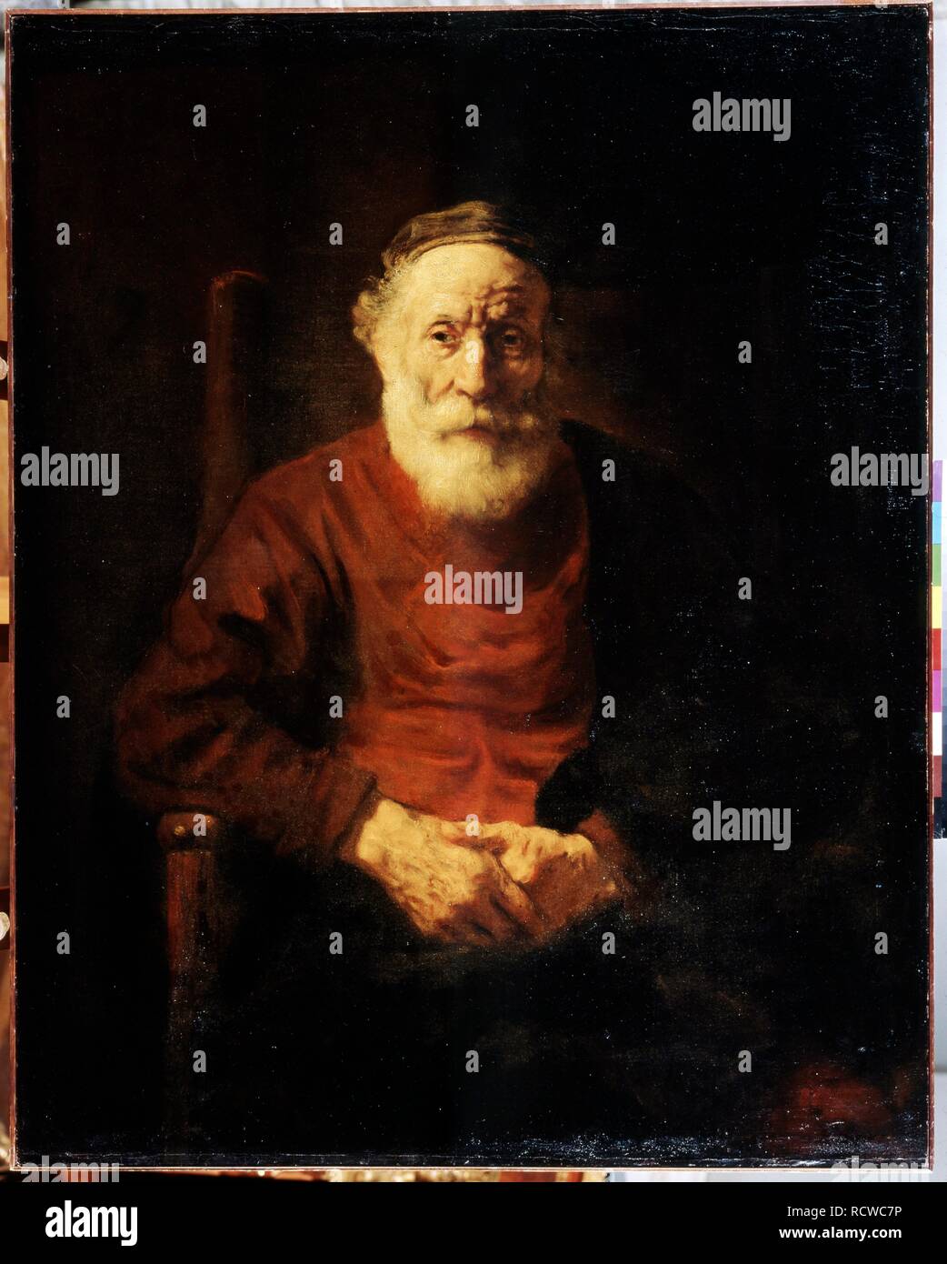 Portrait d'un vieil homme en rouge. Musée : Etat de l'Ermitage, Saint-Pétersbourg. Auteur : Rembrandt van Rhijn. Banque D'Images