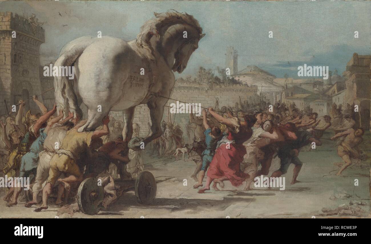 La Procession du cheval de Troie dans Troie. Musée : National Gallery, Londres. Auteur : TIEPOLO, Giovanni Domenico. Banque D'Images