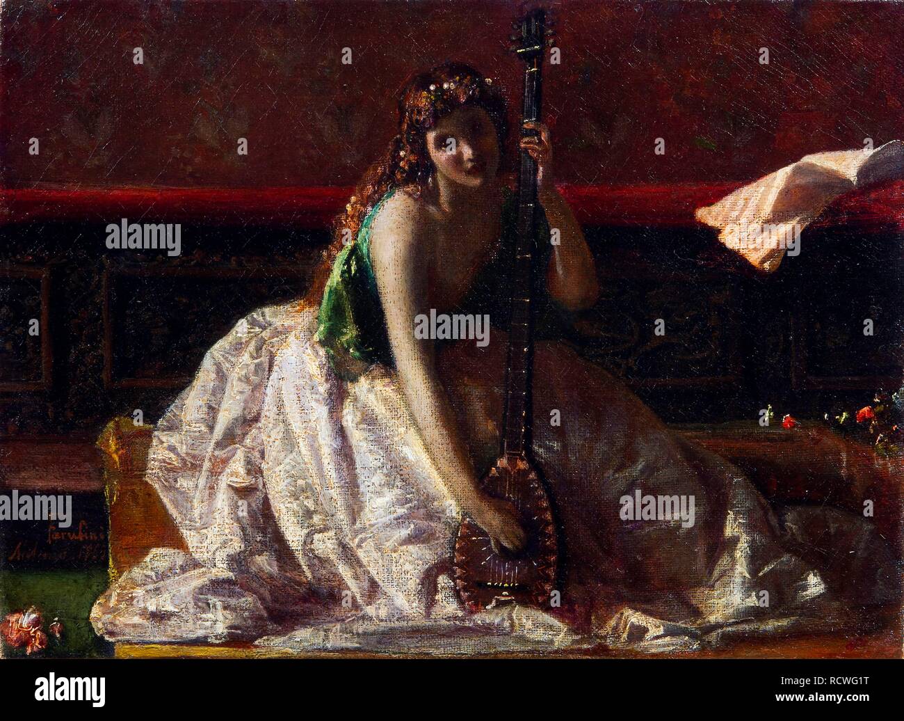 Le joueur de luth. Musée : collection privée. Auteur : FARUFFINI, FEDERICO. Banque D'Images