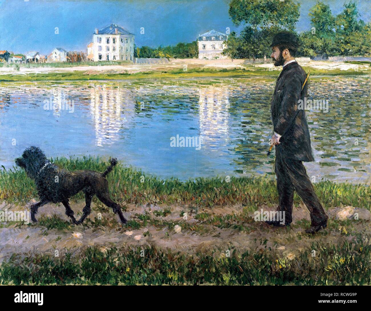 Richard Gallo et son chien au Petit Gennevilliers. Musée : collection privée. Auteur : CAILLEBOTTE, Gustave. Banque D'Images