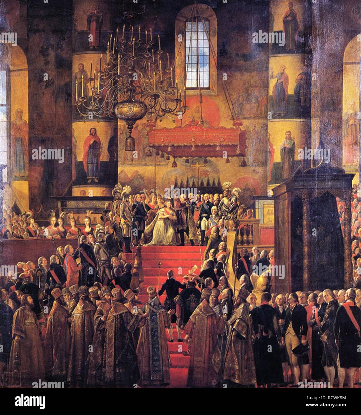 Le Couronnement de l'Empereur Paul Ier et l'Impératrice Maria Feodorovna. Musée : l'État A. Radishchev Art Museum, Saratov. Auteur : Quadal, Ferdinand Martin. Banque D'Images