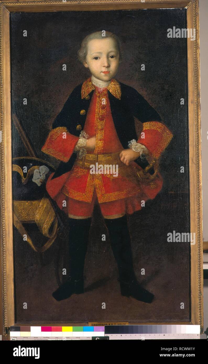 Portrait du Prince Fiodor Nikolaïevitch Golitsyn (1751-1827) en tant qu'enfant. Musée : la Galerie nationale Tretiakov (Moscou). Auteur : Ivan Vishnyakov Iakovlevitch. Banque D'Images