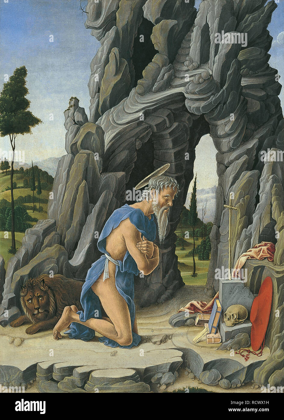 Saint Jérôme dans le désert. Collections du Musée : Musée Thyssen-Bornemisza. Auteur : ZOPPO, Marco. Banque D'Images