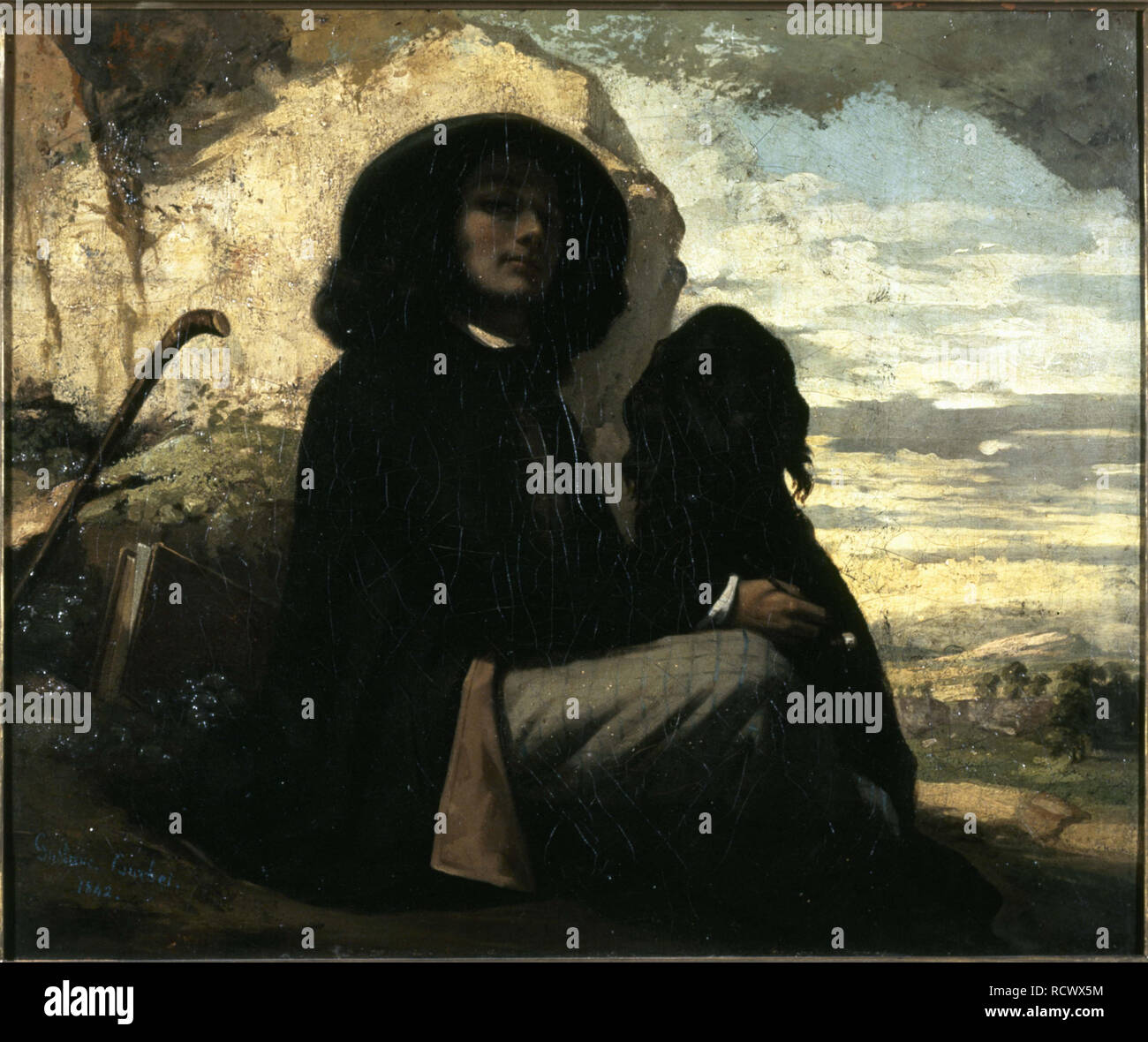 Autoportrait avec chien noir. Musée : Petit Palais, Musée des Beaux-Arts de la Ville de Paris. Auteur : COURBET, Gustave. Banque D'Images