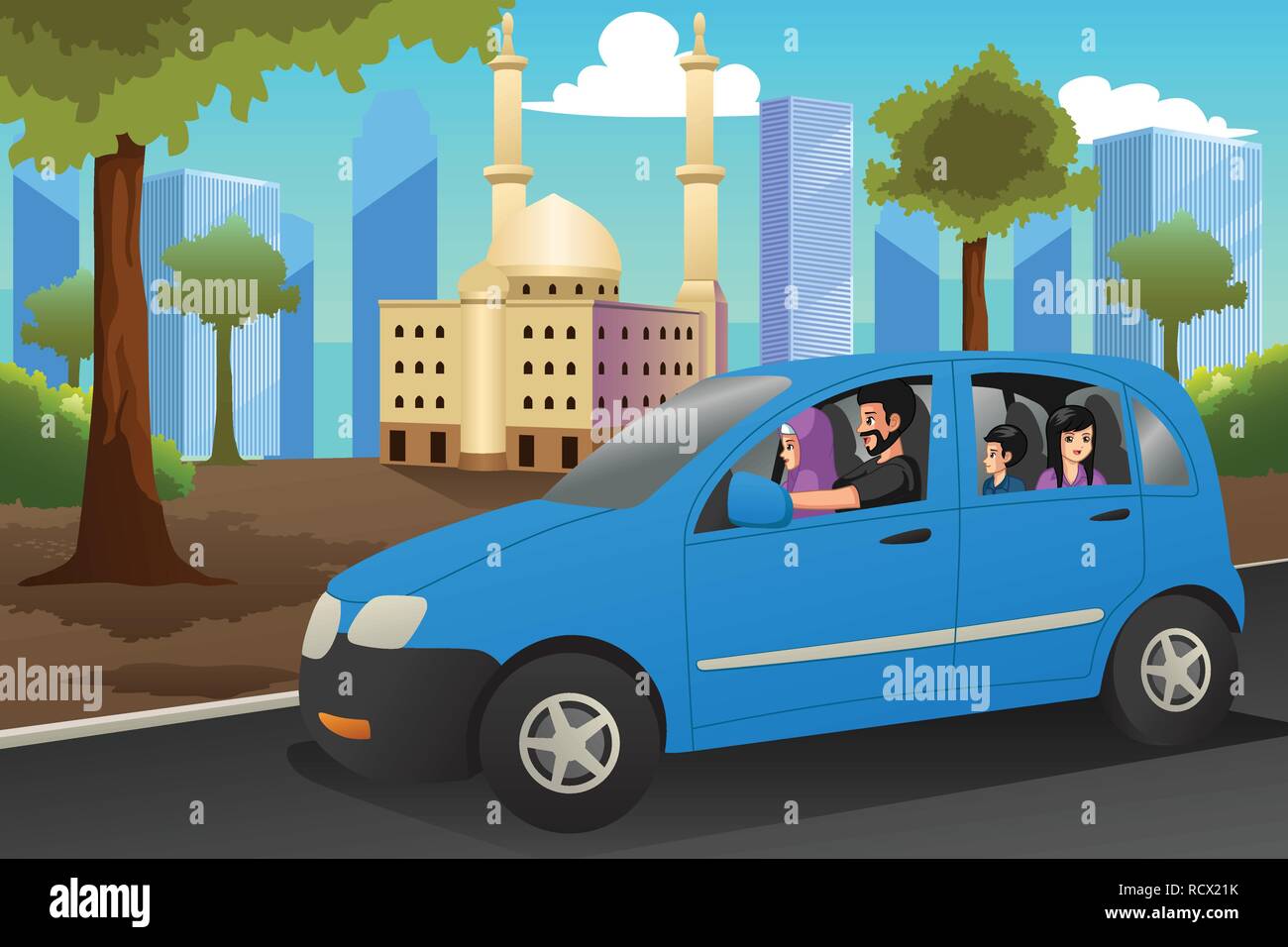 Un vecteur illustration de la famille musulmane la conduite dans une voiture Illustration de Vecteur
