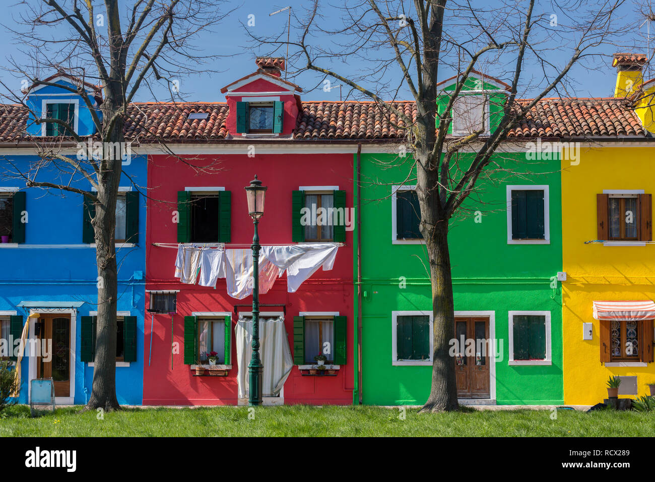 Maisons colorées de Burano, Venise, Italie. Banque D'Images