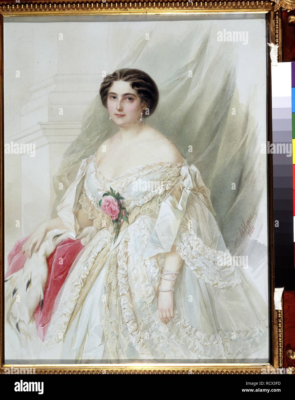 Portrait féminin avec une cape de fourrure. Musée : collection privée. Auteur : Hau (Gau), Vladimir Ivanovitch. Banque D'Images