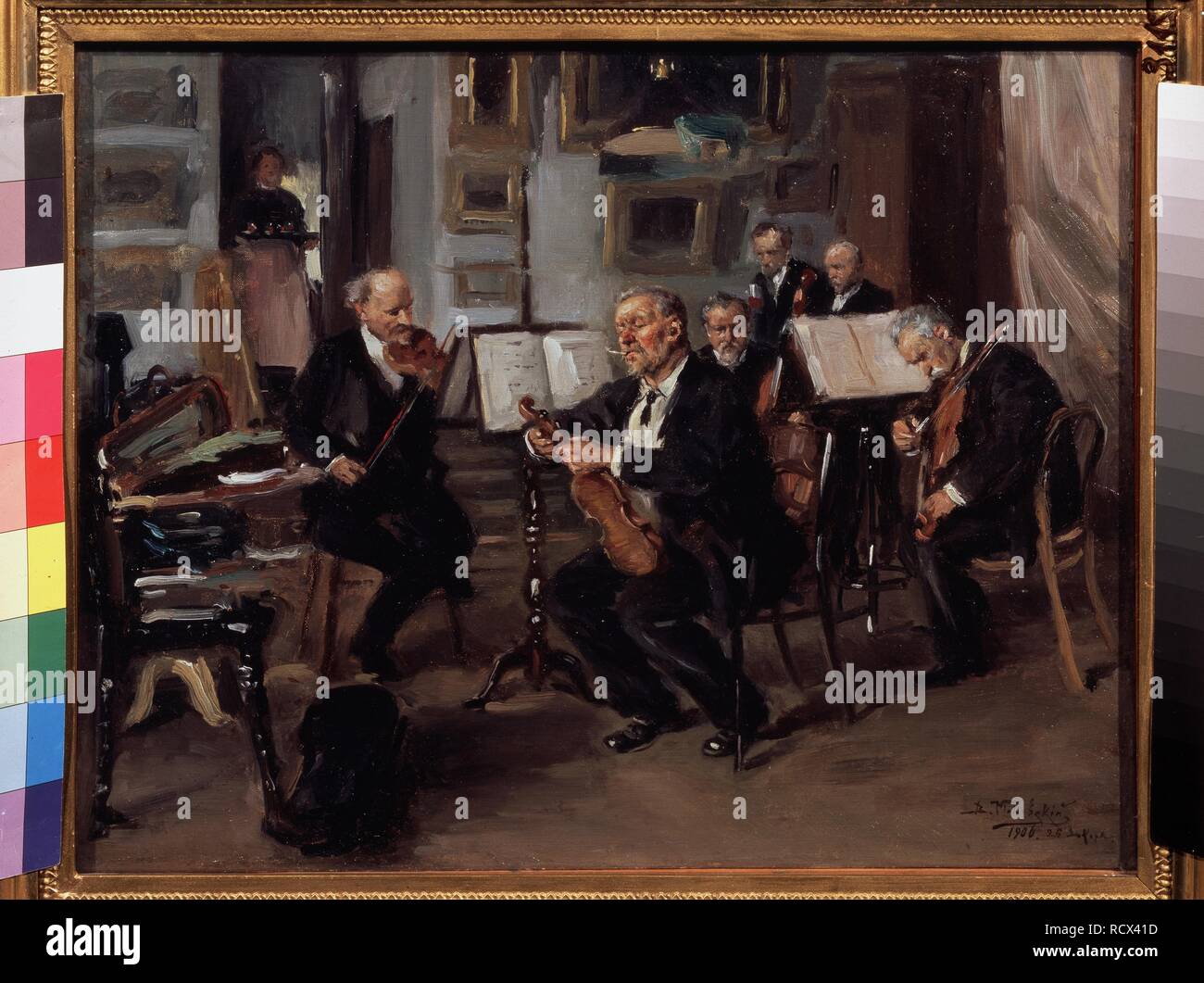 Soirée musicale. Musée : la Galerie nationale Tretiakov (Moscou). Auteur : Vladimir Makovsky, Yegorovich. Banque D'Images