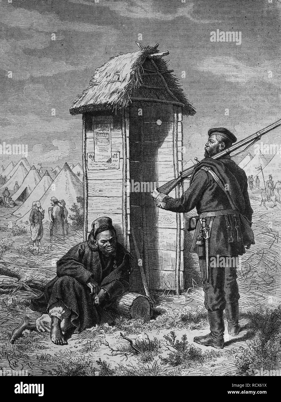 Camp militaire turc en dehors de Vienne, Autriche, gravure sur bois, 1880 c Banque D'Images