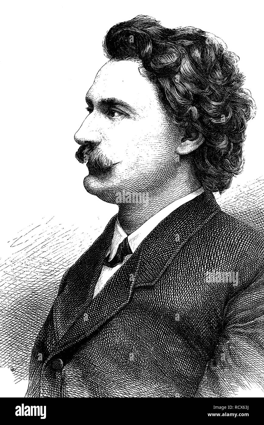 Eugen Gura, 1842 - 1906, American Opera singer, l'un des plus grands chanteurs de Wagner de son temps, gravure sur bois, 1880 Banque D'Images