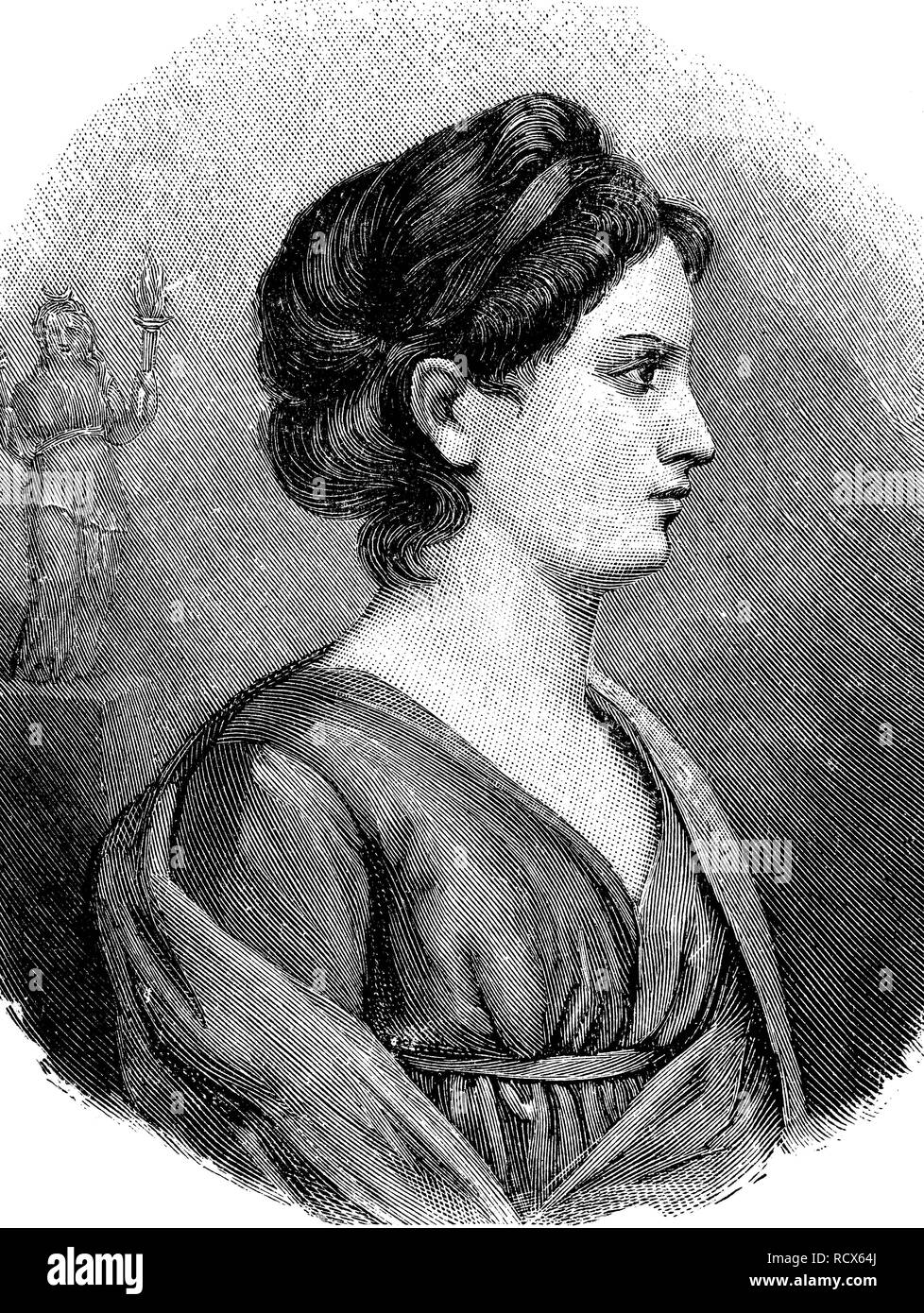 Karoline Friederike Louise Maximiliane von Guenderrode, 1780 - 1806, un poète allemand du romantisme, gravure sur bois, 1880 Banque D'Images