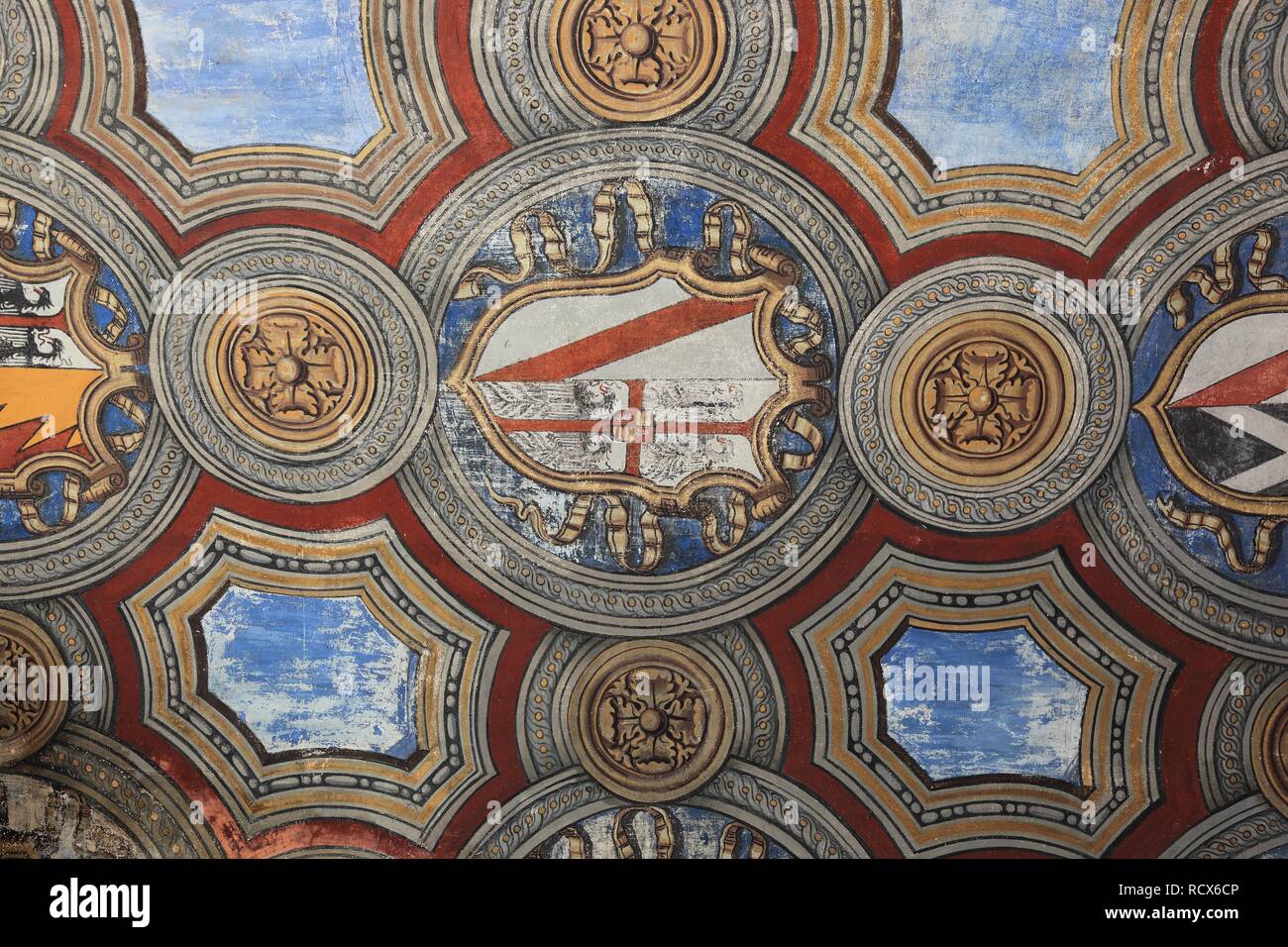 Fresques au plafond par Parmigianino en château, Rocca Sanvitale Fontanellato, Emilia Romagna, Italie, Europe Banque D'Images
