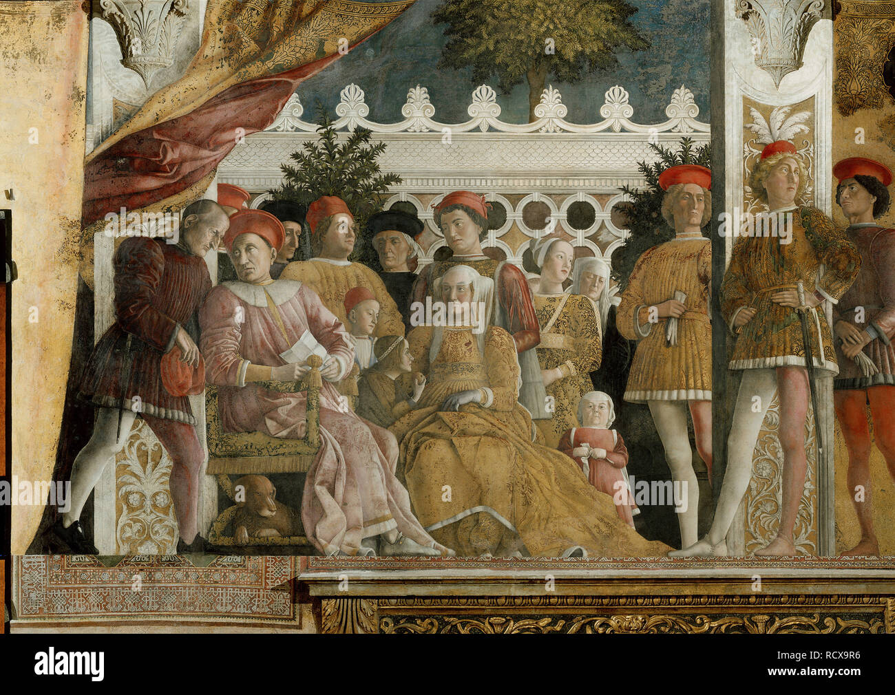Cour de 1568 (fresque dans l'appareil photo degli Sposi dans le Palais Ducal de Mantoue). Musée : Palais des Doges, de Mantoue. Auteur : MANTEGNA, Andrea. Banque D'Images