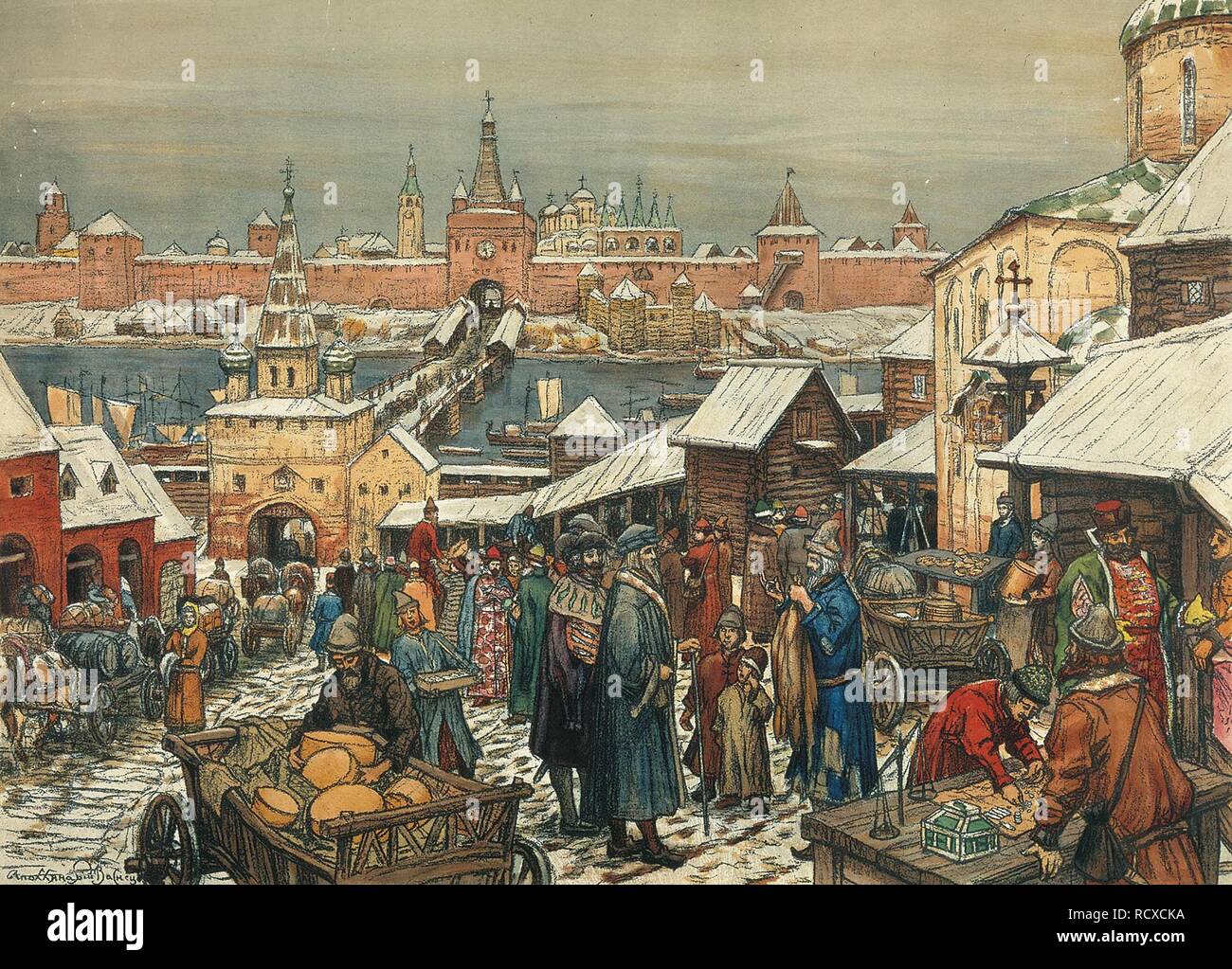 Novgorod marché. Musée : Musée d'histoire de l'État de Moscou. Auteur : Vasnetsov, Appolinari Mikhaïlovitch. Banque D'Images