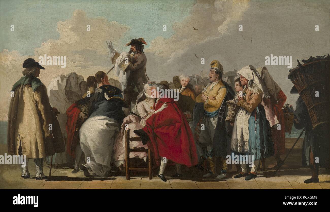 Le charlatan Vénitien. Musée : Musée du Prado, Madrid. Auteur : TIEPOLO, Giovanni Domenico. Banque D'Images
