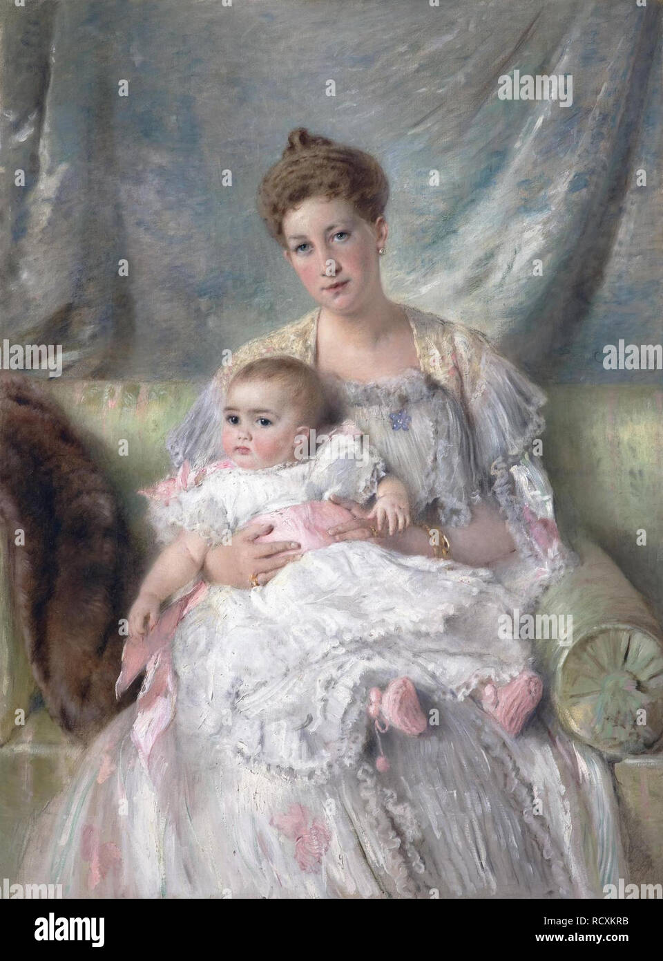 Portrait de la grande-duchesse Maria Georgievna de Russie (1876-1940) avec sa fille Nina (1901-1974). Musée : Etat de l'Ermitage, Saint-Pétersbourg. Auteur : Makovsky, Konstantin Yegorovich. Banque D'Images