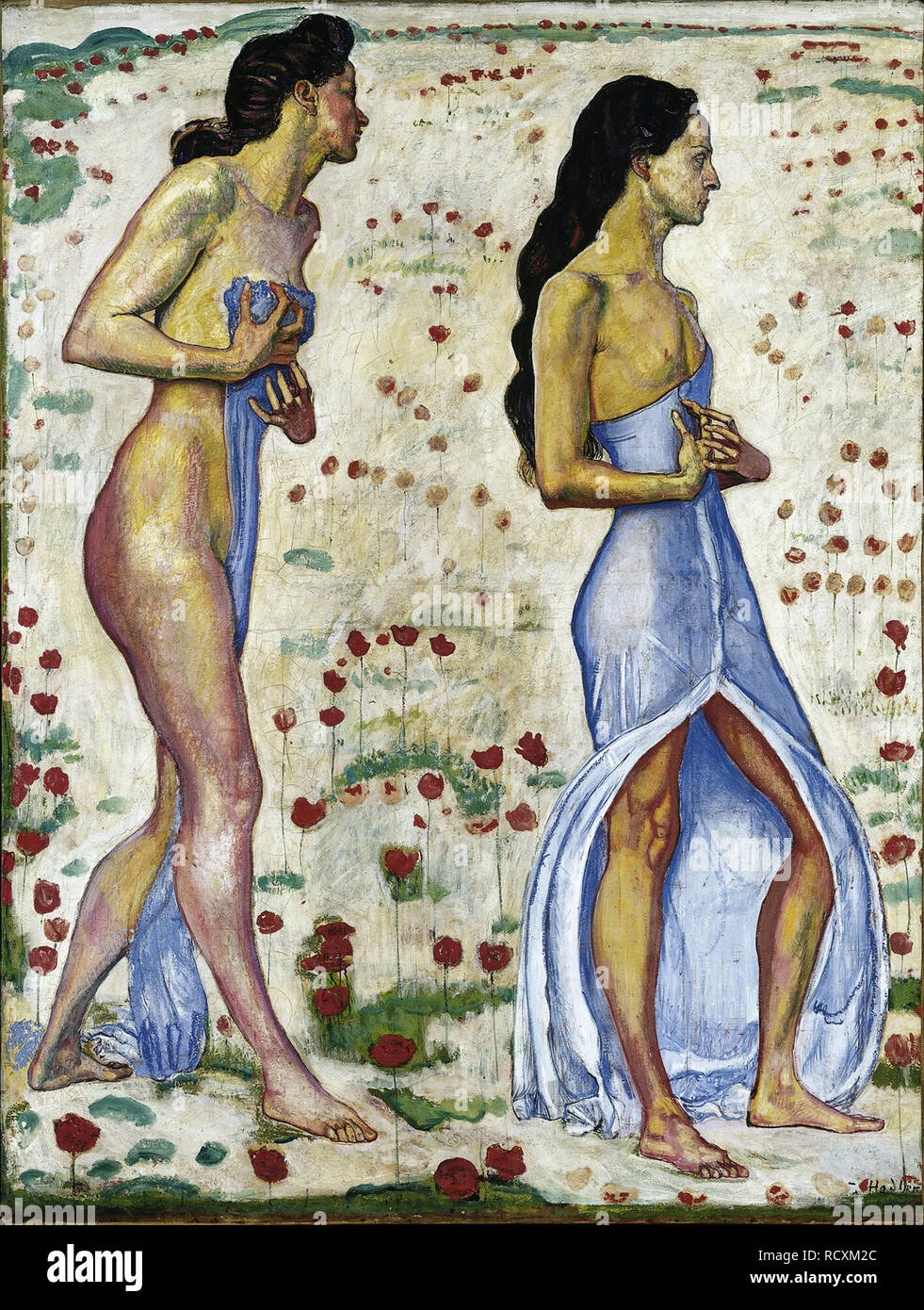 Deux femmes en fleurs (émotion 1a). Musée : Musée d'Art de Bâle. Auteur : HODLER, Ferdinand. Banque D'Images