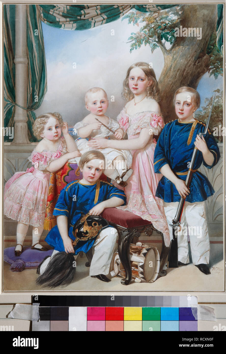 Les enfants de Duc Pierre d'Oldenbourg (1812-1881) : Alexandra, Katharine, Nikolaus, Alexander et Georg. Musée : Musée de l'état de A. S. Pouchkine, Moscou. Auteur : Hau (Gau), Vladimir Ivanovitch. Banque D'Images