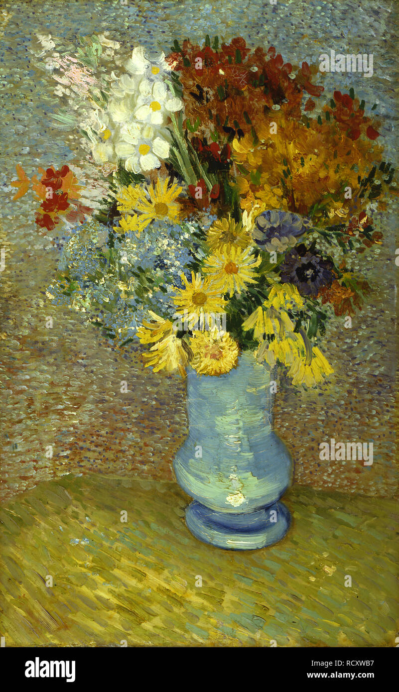 Fleurs dans un vase bleu. Musée : musée Kröller-Müller, Otterlo. Auteur : VAN GOGH, Vincent. Banque D'Images