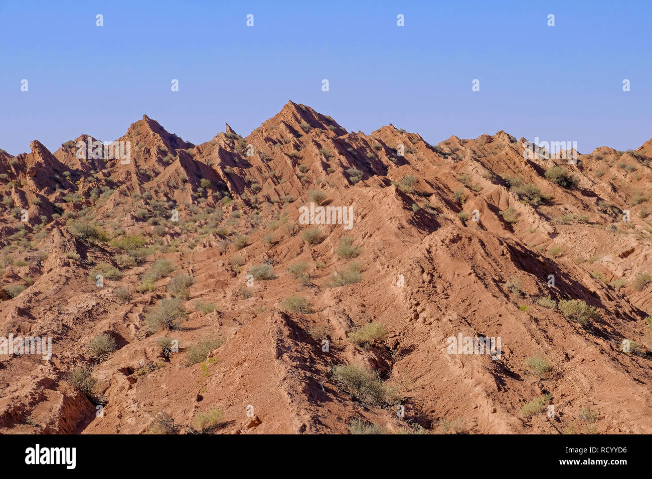 Le pliage et la colonne hexagonale naturel des montagnes, canyon de Cuesta del Viento, Rodeo, San Juan, Argentine Banque D'Images