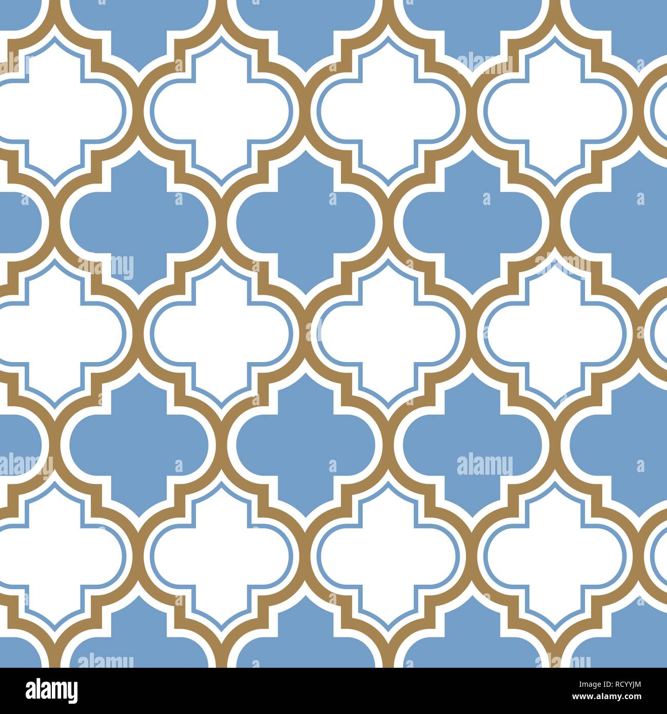 Répétez marocain vecteur modèle homogène. L'or bleu, ligne beige sur fond blanc. Illustration de Vecteur