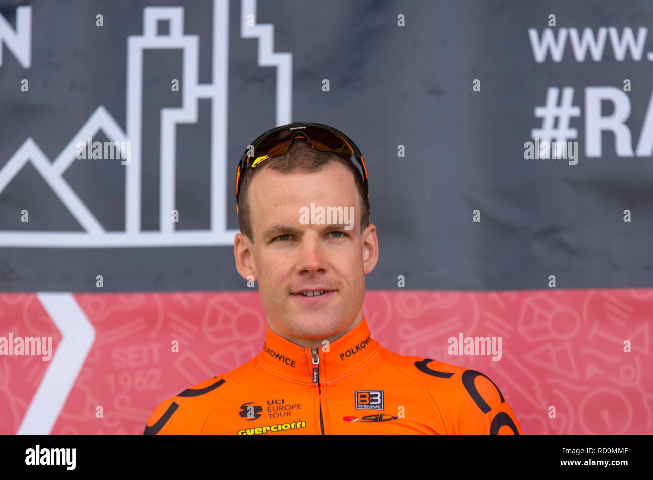 ESCHBORN, ALLEMAGNE - 1er mai 2018 : Jonas Koch (CCC Polkowice) Eschborn-Frankfurt Sprandi à vélo de course Banque D'Images