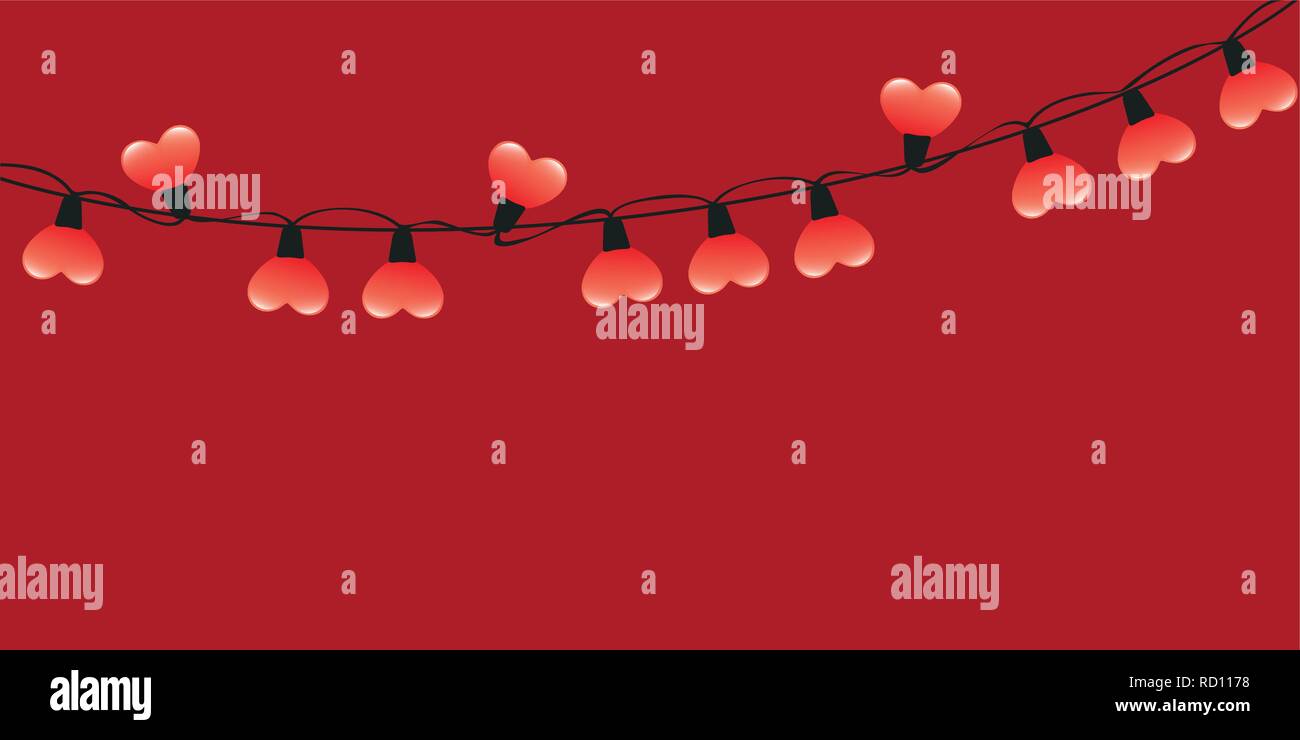 En forme de coeur rouge fairy lights sur fond rouge illustration vecteur EPS10 Illustration de Vecteur