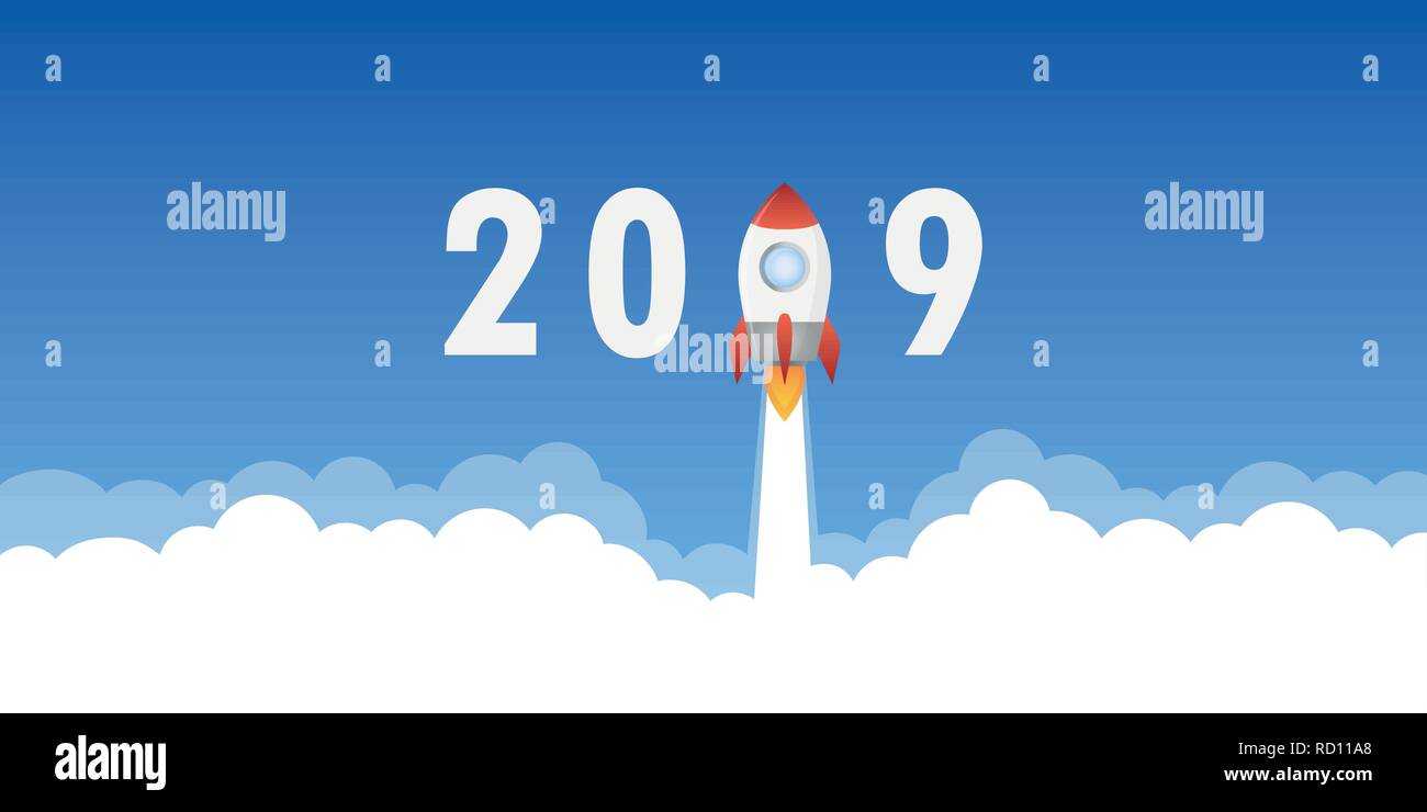 Lancement de fusée pour la nouvelle année 2019 EPS10 vector illustration Illustration de Vecteur