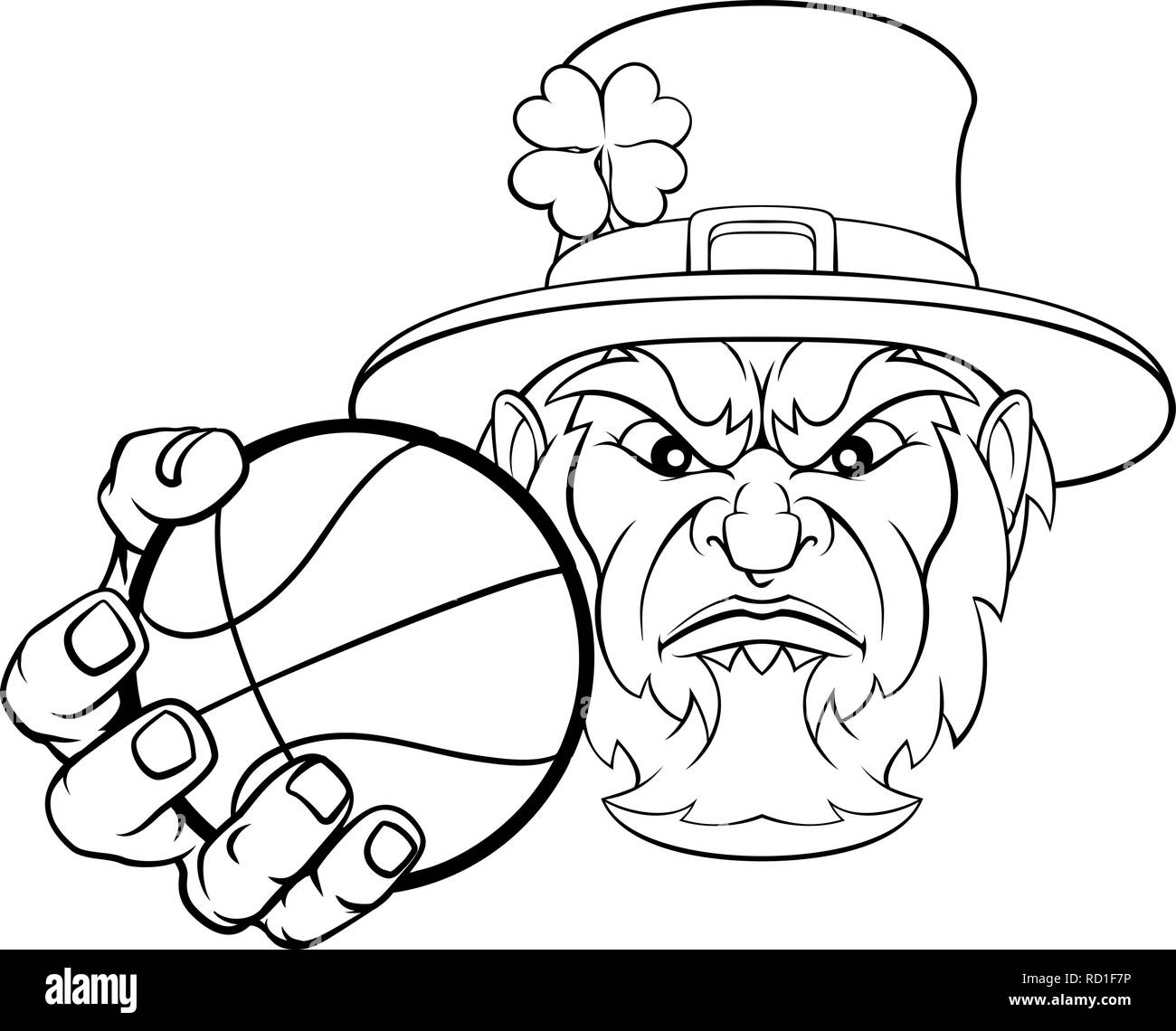 Leprechaun Holding Basketball Sports de ballon Mascot Illustration de Vecteur