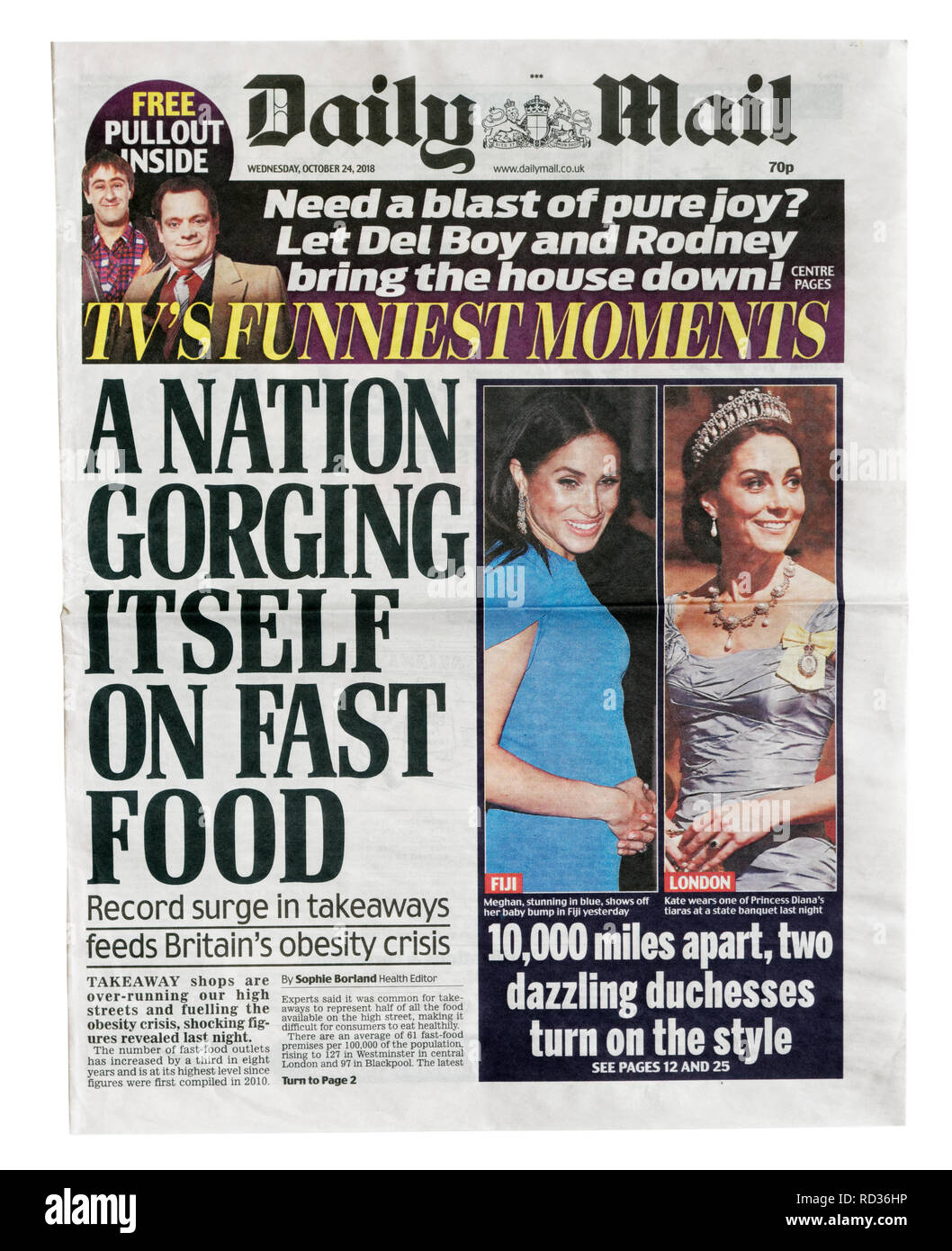 La première page du Daily Mail du 24 octobre 2018 avec le titre d'une nation l'amoncellement de restauration rapide, à propos de restauration rapide à l'obésité Liens Banque D'Images