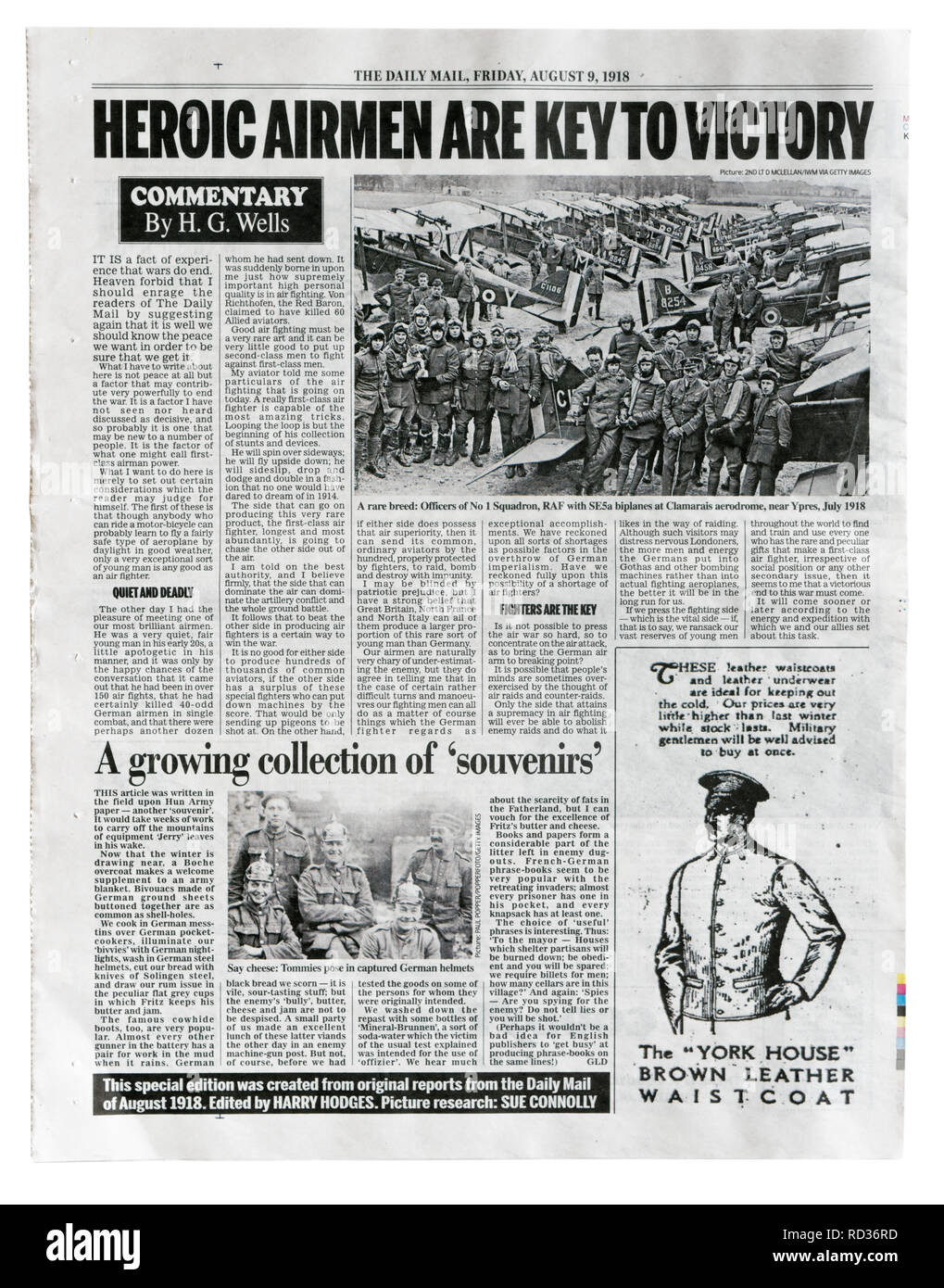 La dernière page d'une reproduction Daily Mail avec le titre d'aviateurs héroïques sont essentiels à la victoire Banque D'Images