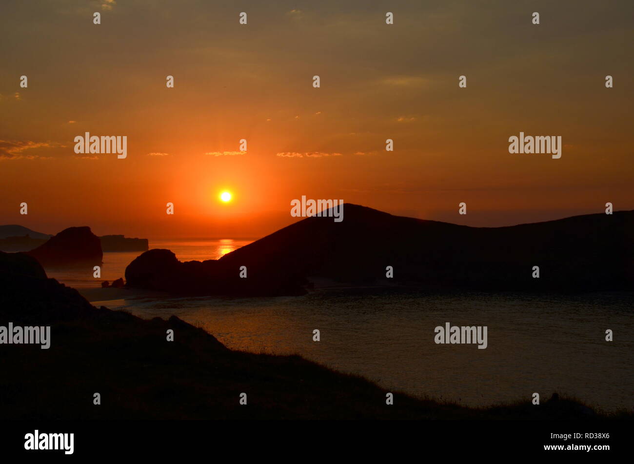 Coucher du soleil dans les Asturies, Espagne Banque D'Images