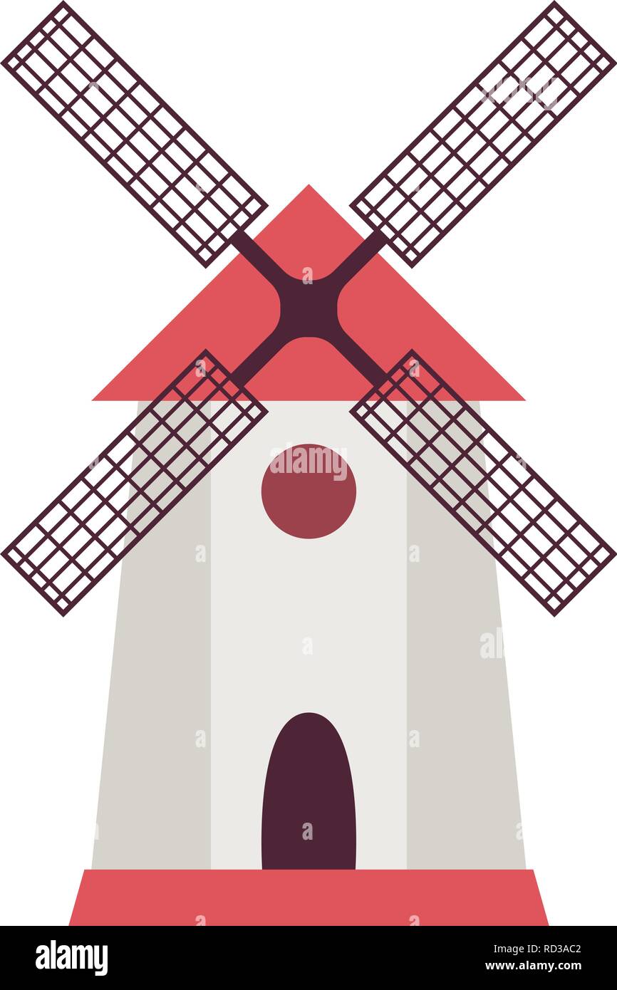 Maison de ferme et moulin à vent en télévision style. Vector illustration Illustration de Vecteur