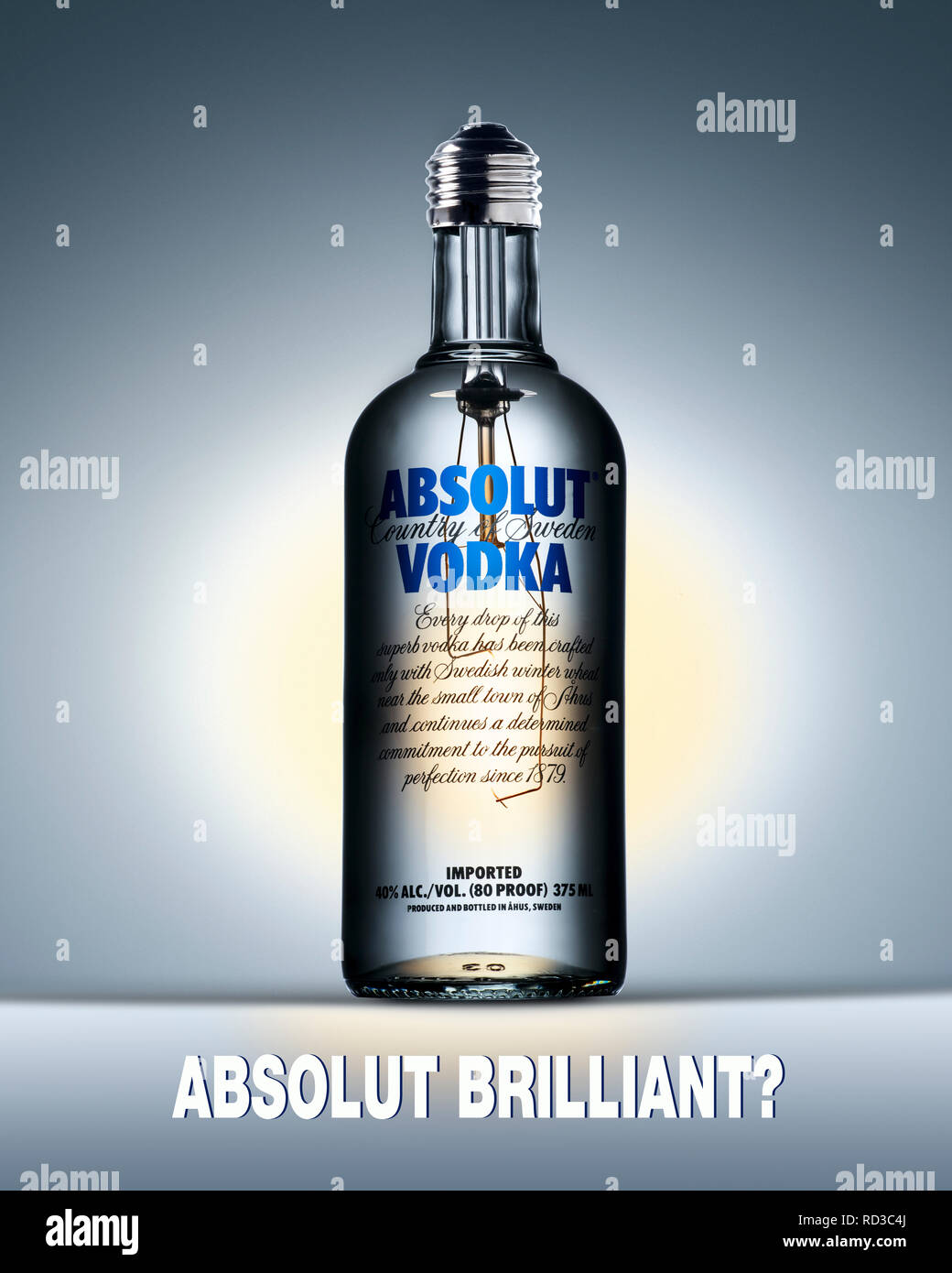 Publicité de la bouteille d'Absolut Vodka, studio shot Banque D'Images