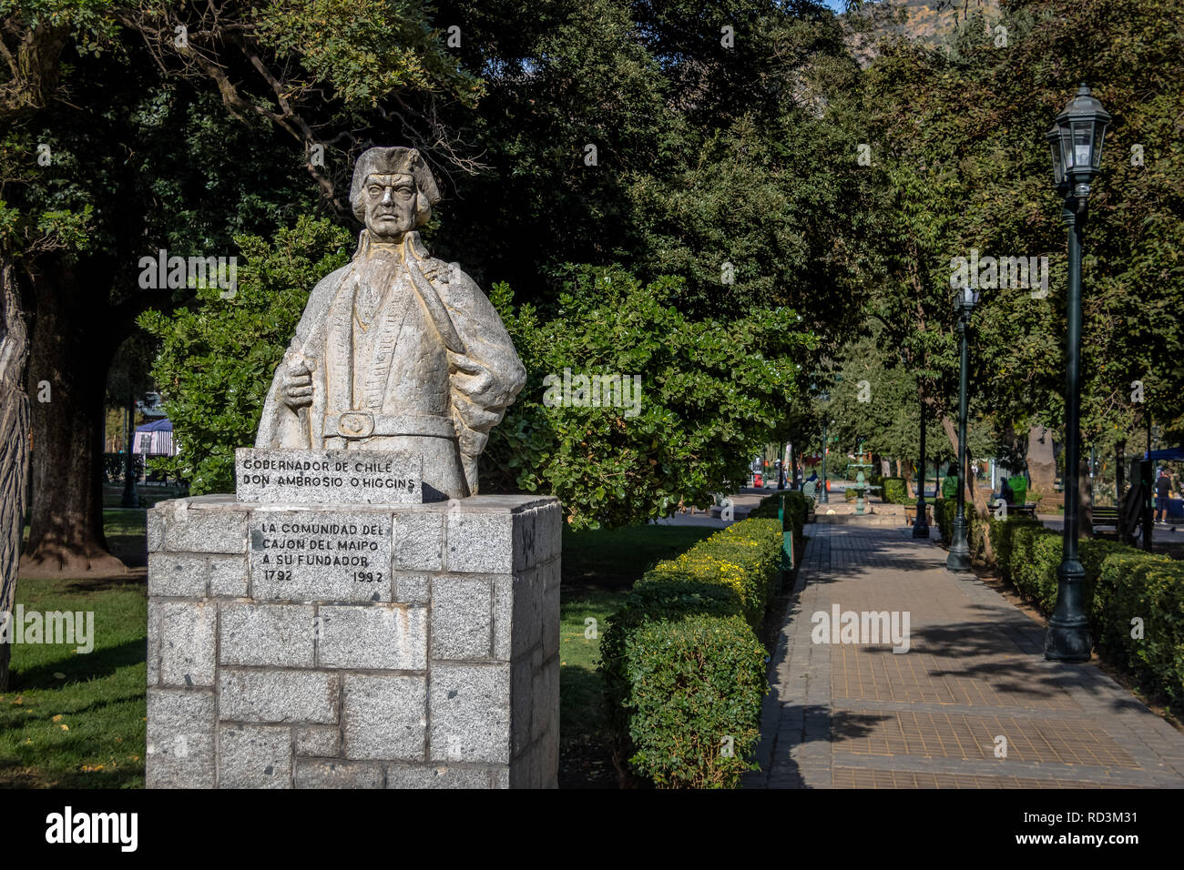 Ambrosio O'Higgins statue à Plaza de Armas à San Jose de Maipo ville à Cajon del Maipo - Chili Banque D'Images