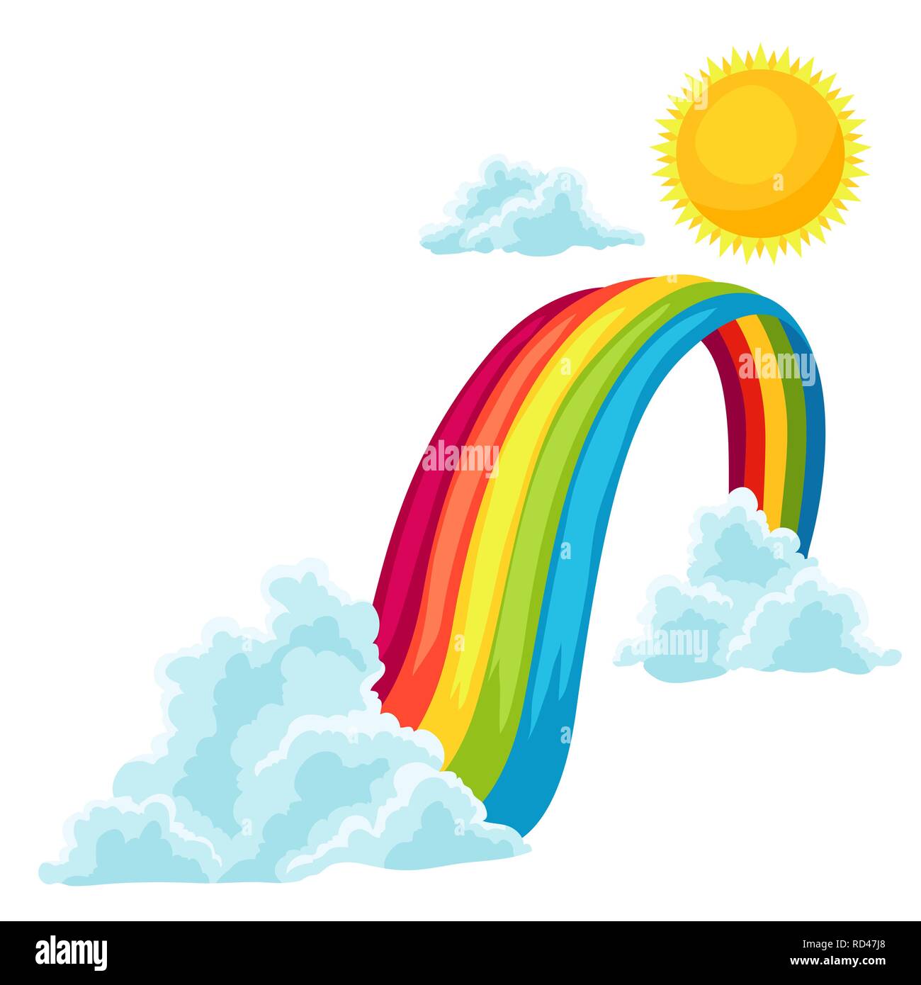 Illustration de nuages, soleil et arc-en ciel. Illustration de Vecteur