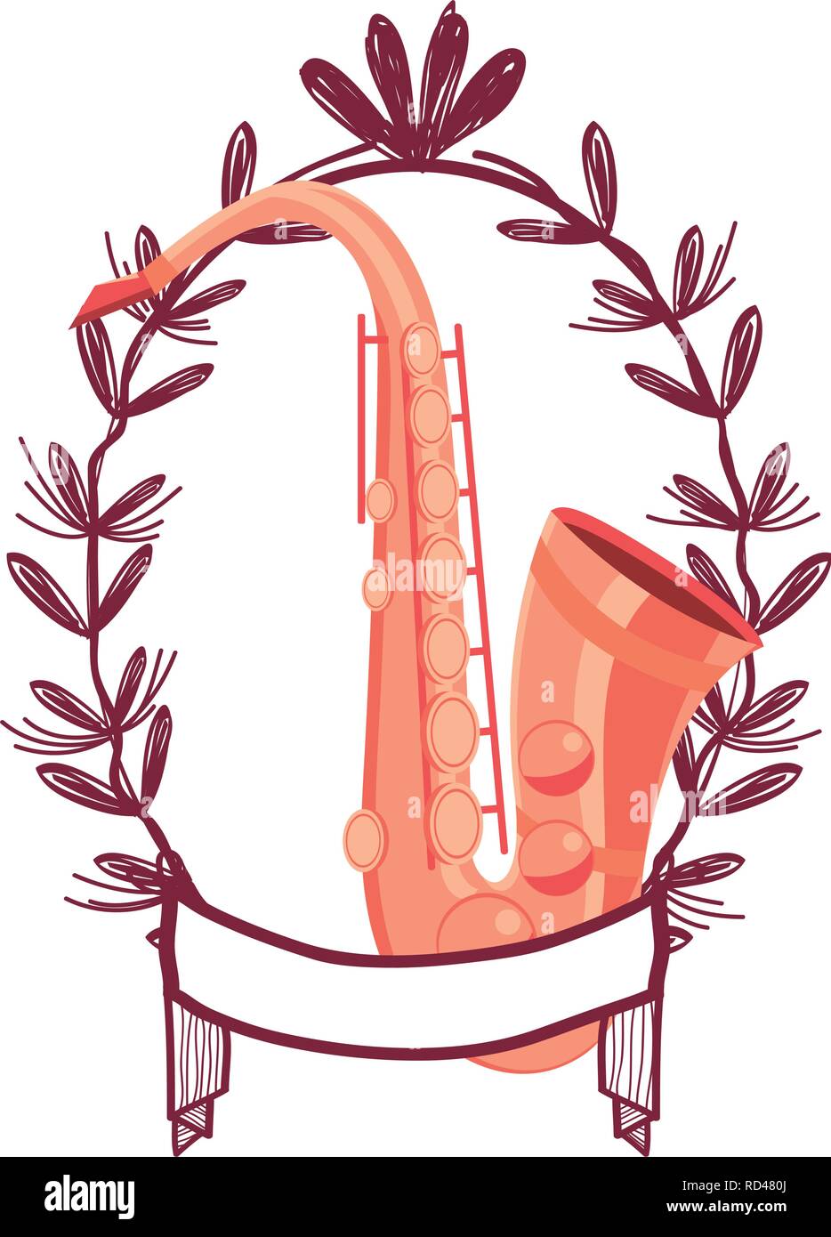 Saxophone avec feuilles Illustration de Vecteur
